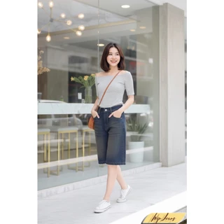 กางเกงยีนส์ขาสั้นทรงบอยยาวเหนือเข่าเอวสูงทรงเป๊ะไซส์ S-3XL ใส่แมตช์ง่ายได้ทุกลุค TK4