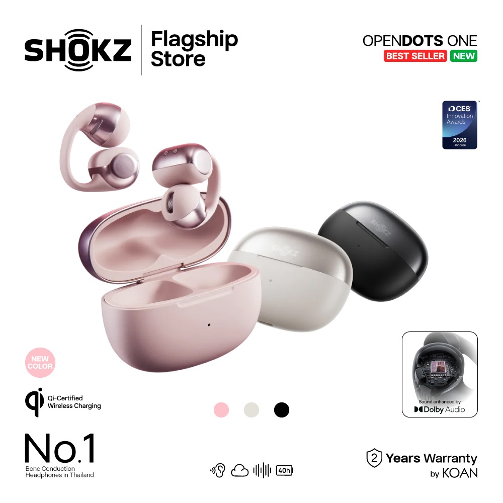Shokz OPENDOTS ONE หูฟังไร้สาย Open-Ear Clip-On Design ใส่สบาย น้ำหนักเบา พร้อมระบบเสียง Dolby Audio
