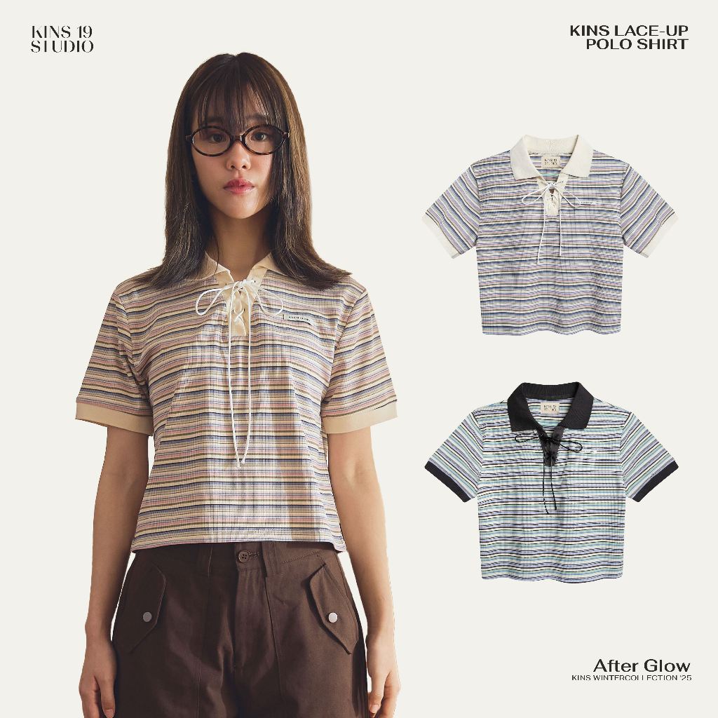 KINS 19 STUDIO | KINS Lace-up Polo Shirt เสื้อโปโลผู้หญิง [KN147]