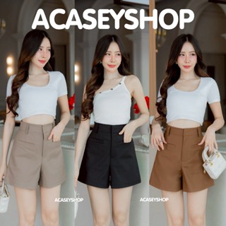 Acasey กางเกงขาสั้นผู้หญิง Basic เป๋าเจาะ ผ้าดับเบิ้ล งานตะข…