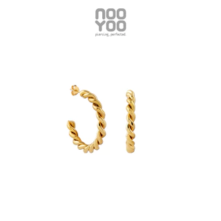 NooYoo ต่างหูสำหรับผิวแพ้ง่าย Twisties Hoops Surgical Steel (สีขาว/สีทอง)