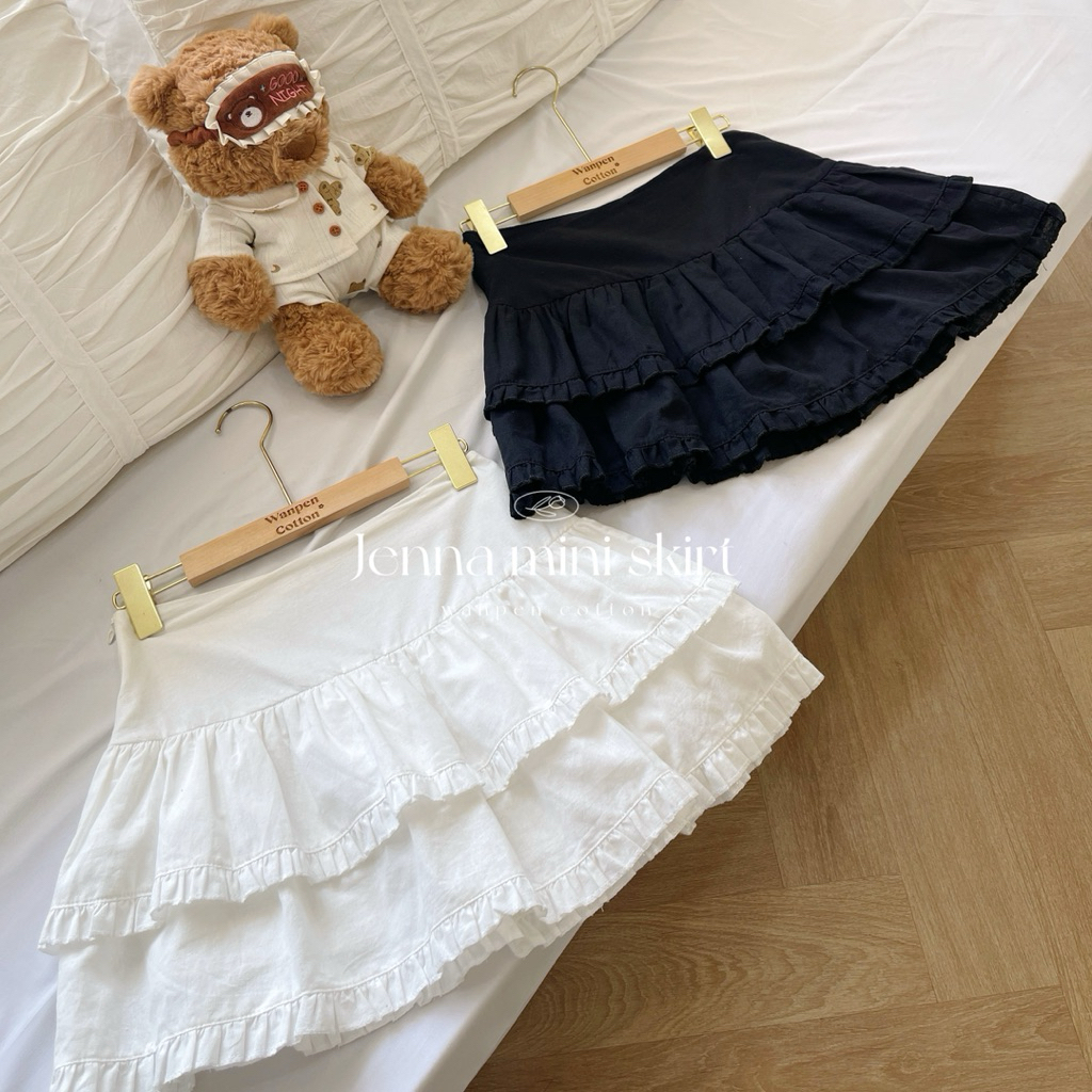 Jenna mini skirt กระโปรงสั้นแต่งระบายรอบตัว งานผ้าฝ้ายลินินน่ารักใส่สบาย