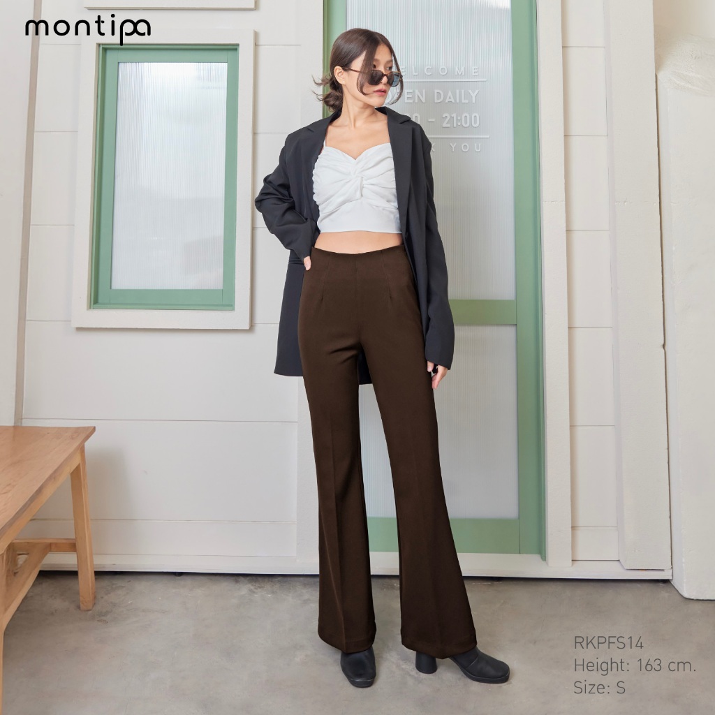 Montipa กางเกงทรงขาม้า ซิปด้านข้าง ขอบเอวในตัว ผ้า Span D RKPFS14