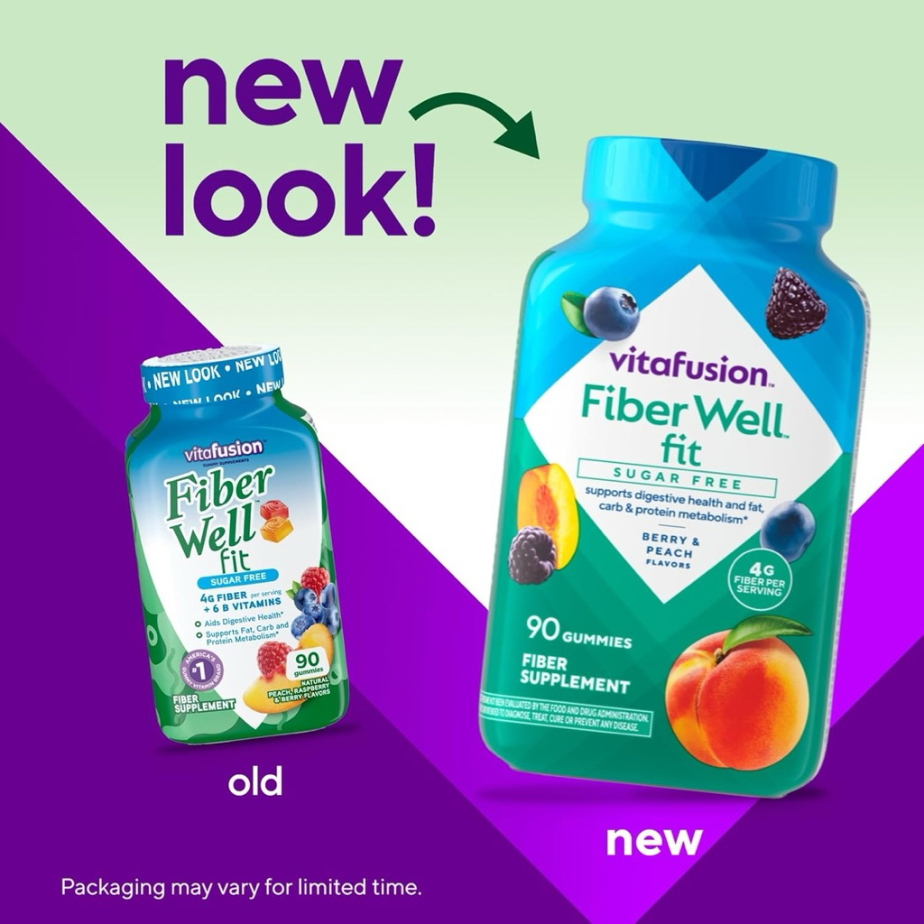 (New Look) เยลลี่ขับถ่ายอันดับ1 VitaFusion Fiber Well Peach Strawberry Berry 90 Gummies