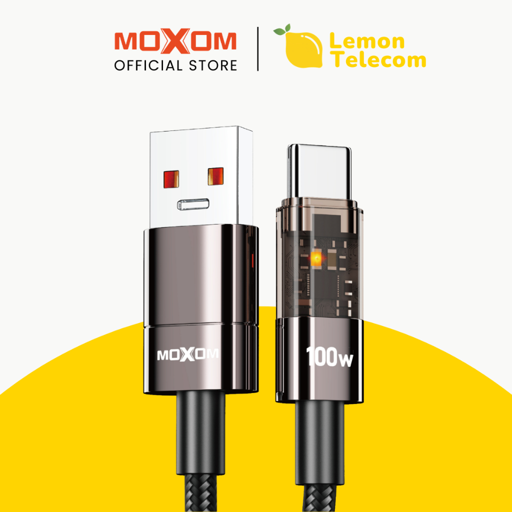 สายชาร์จไทป์ซี MOXOM รุ่น LX-CB843 100W Auto Power-Off ตัดไฟออโต้หัวใสโชว์ไฟ LED ใช้สำหรับสายชาร์จซัมซุงและไทป์ซี