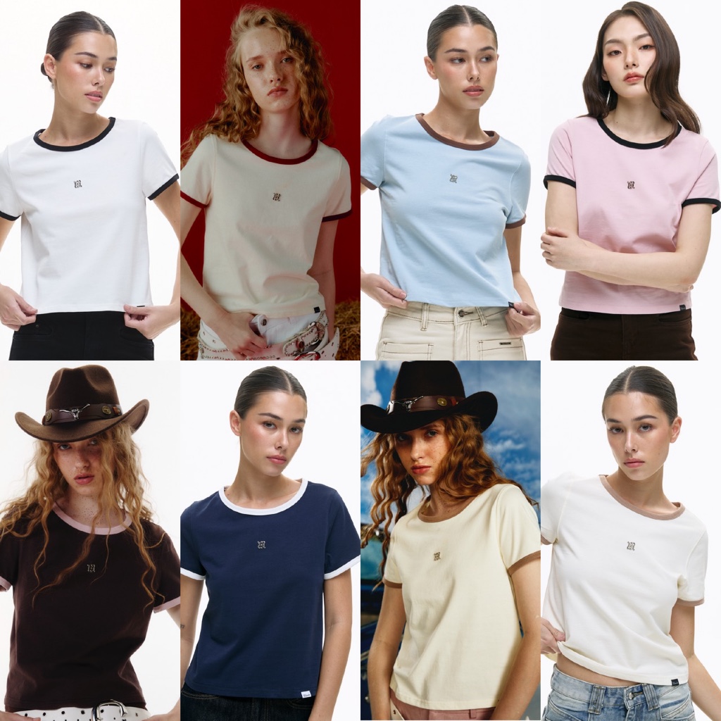 CHUUCHOP – (S-2XL) Canyon T-shirt เสื้อยืดทูโทนปักโลโก้ตรงกลาง(C8416)