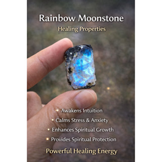 1 Pc หิน Rainbow Moonstone ธรรมชาติ แบบดิบ มีแสงสีฟ้า เสริมพ…