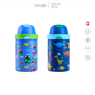 ขวดน้ำเด็ก LULUGA ผู้ชาย กระติกน้ำเด็กเก็บอุณหภูมิระบบสุญญากาศ 18/8 stainless ขนาด 360 ml ดีไซน์ 2in1 หลอดดูดและยกดื่ม