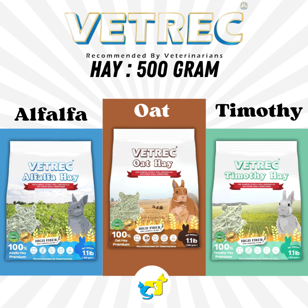 Vetrec หญ้าสำหรับสัตว์กินพืช ขนาด 500 g มีให้เลือก 3 ชนิด Alfalfa, Oat, Timothy