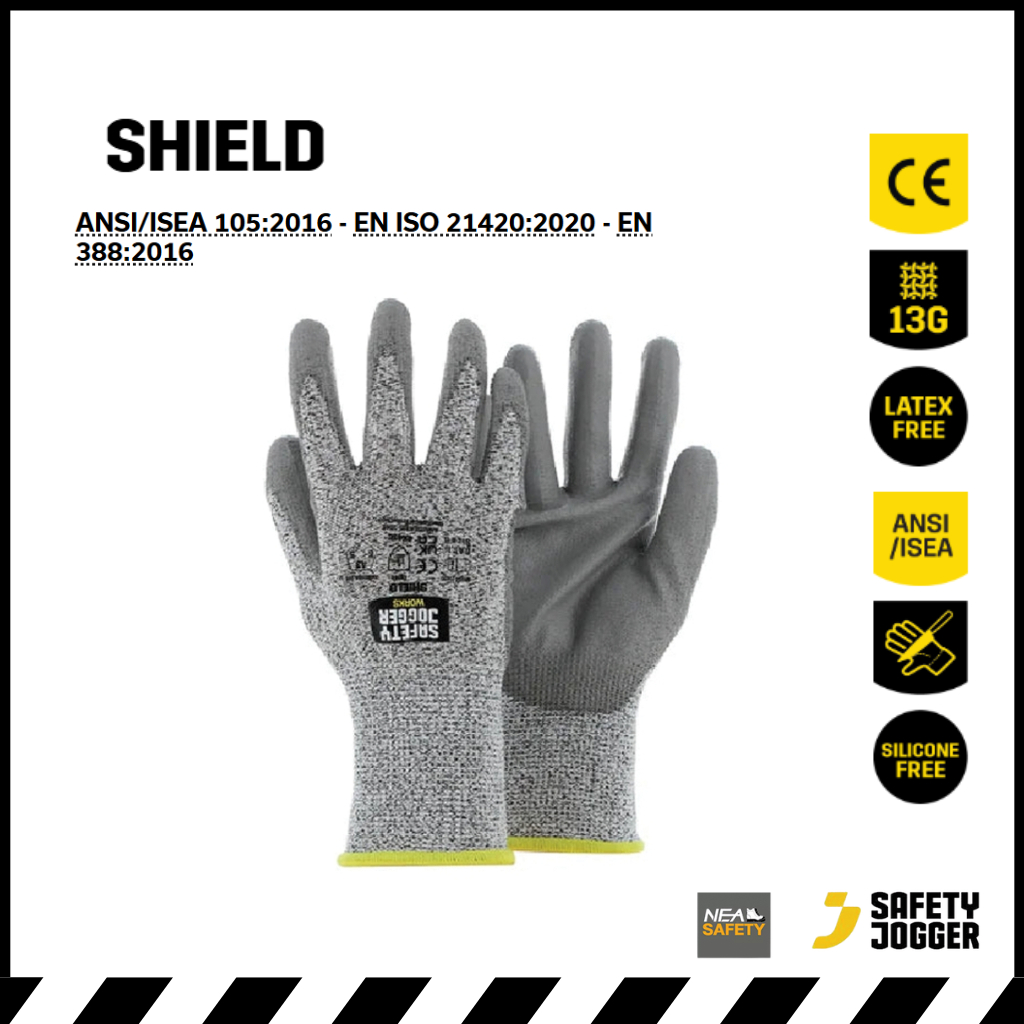 SAFETY JOGGER - SHIELD Glove ถุงมือเซฟตี้ HPPE ทนต่อการบาด 5/C ไร้รอยต่อ DMF FREE มาตรฐานสากล [สีเทา]