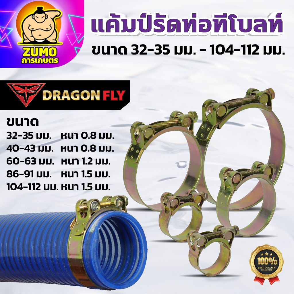 แค้มป์รัดท่อทีโบลท์ ขนาด32-35มม.ถึง104-112มม. เหล็กชุบ กิ๊บรัดสายยาง เข็มขัดรัดท่อ แหวนรัดสาย