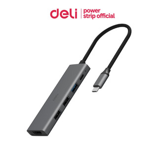 Deli อะแดปเตอร์ฮับ 5-in-1 HUB Type-C ความเร็วสูงสุด 5Gbps PD100W/USB 3.0/USB 2.0/HDMI 4K Docking USB