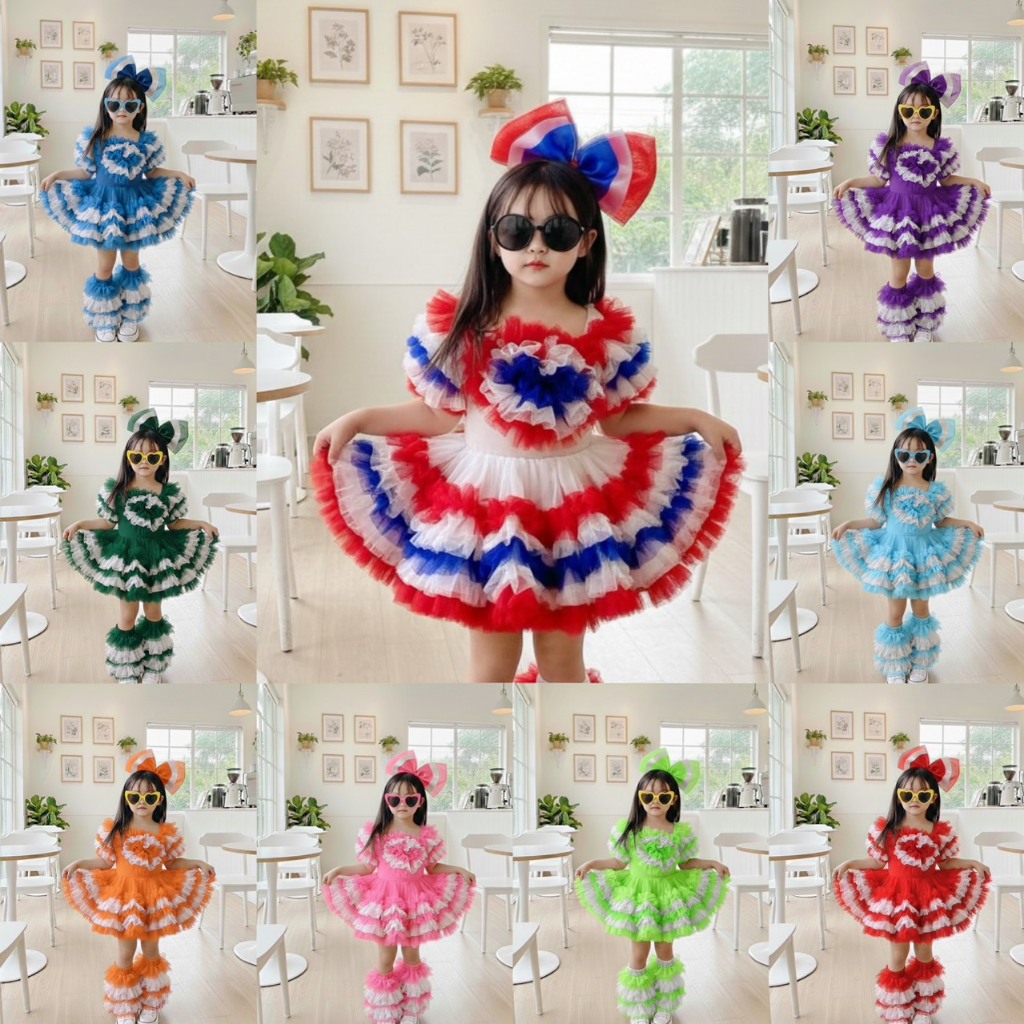 ชุดเด็กเช็ตเสื้อกับกระโปรงปลอกขา3ชิ้นสีสันสดใสมีเลือกหลายสี