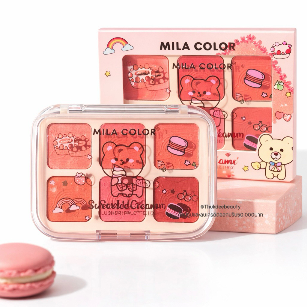พาเลตต​์​ บลัชออน Mila​ Colors​ Blusher​ 6​ สี โทนส้มพีช เนื้อแมท​ สีสวย กันน้ำ ติดทนนาน​ 4u2