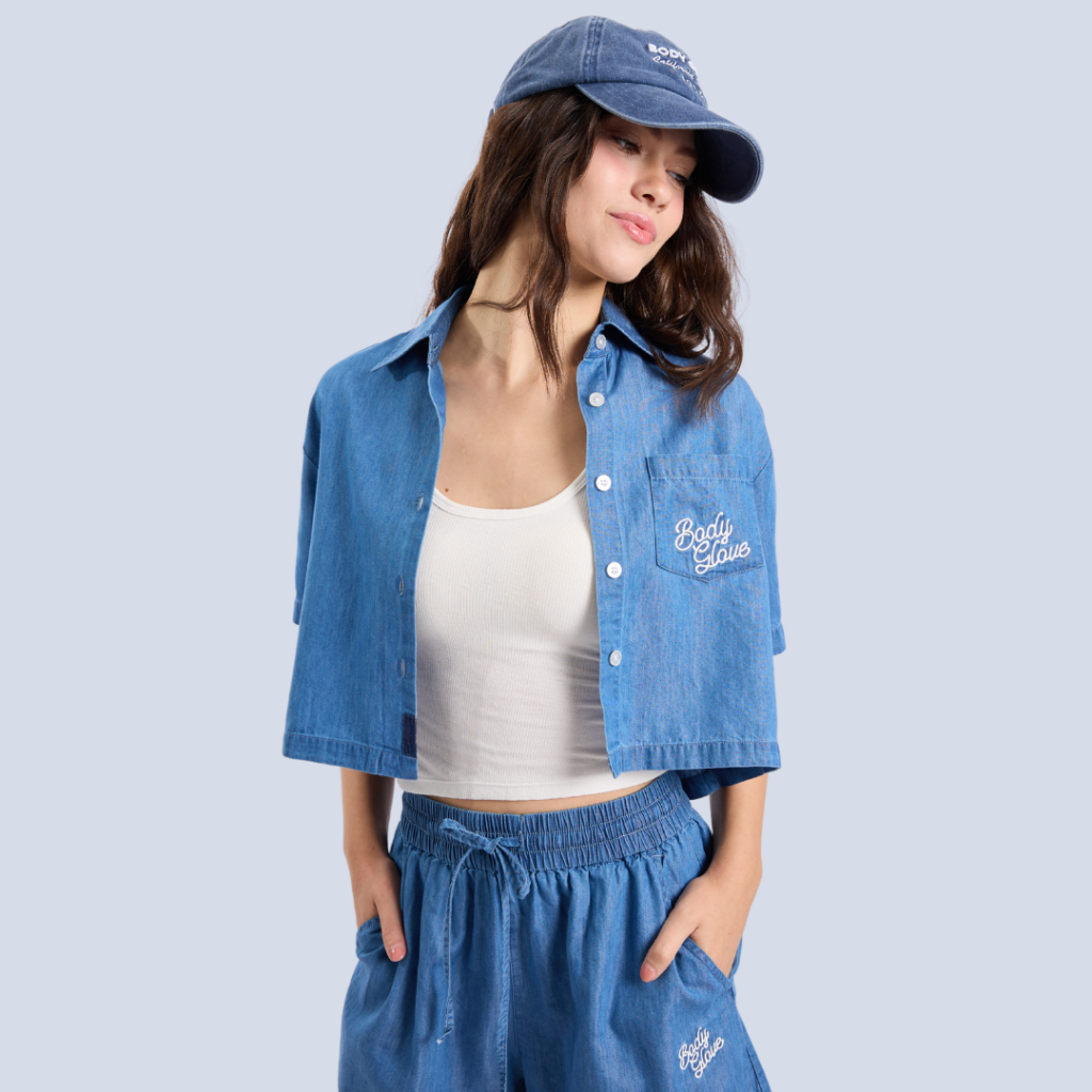 BODY GLOVE Women's Denim Cropped Shirt & Shorts (Set) เสื้อเชิ๊ต กางเกงขาสั้น เดนิม