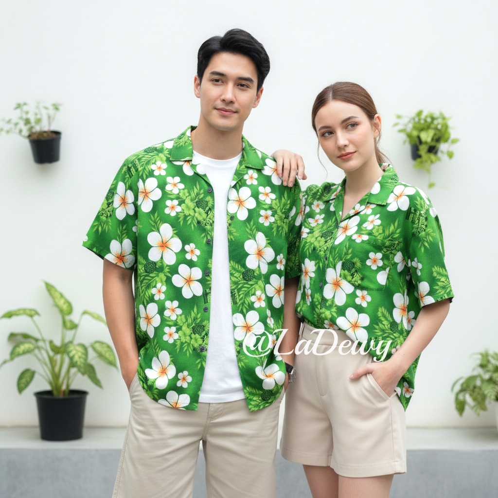 งานไทย เสื้อลายดอก เสื้อสงกรานต์ 5สี 7ไซส์ สีสันสดใส เชิ้ตฮาวาย Hawaiian Shirt HW303 รูปที่ 6