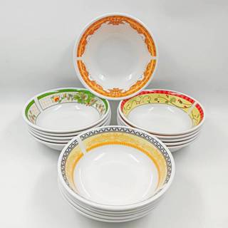 ชามเมลามีน ขนาด 8 นิ้ว ทรงปากบาน ลวดลายไทย เนื้อหนา (ชุด 6 ใ…