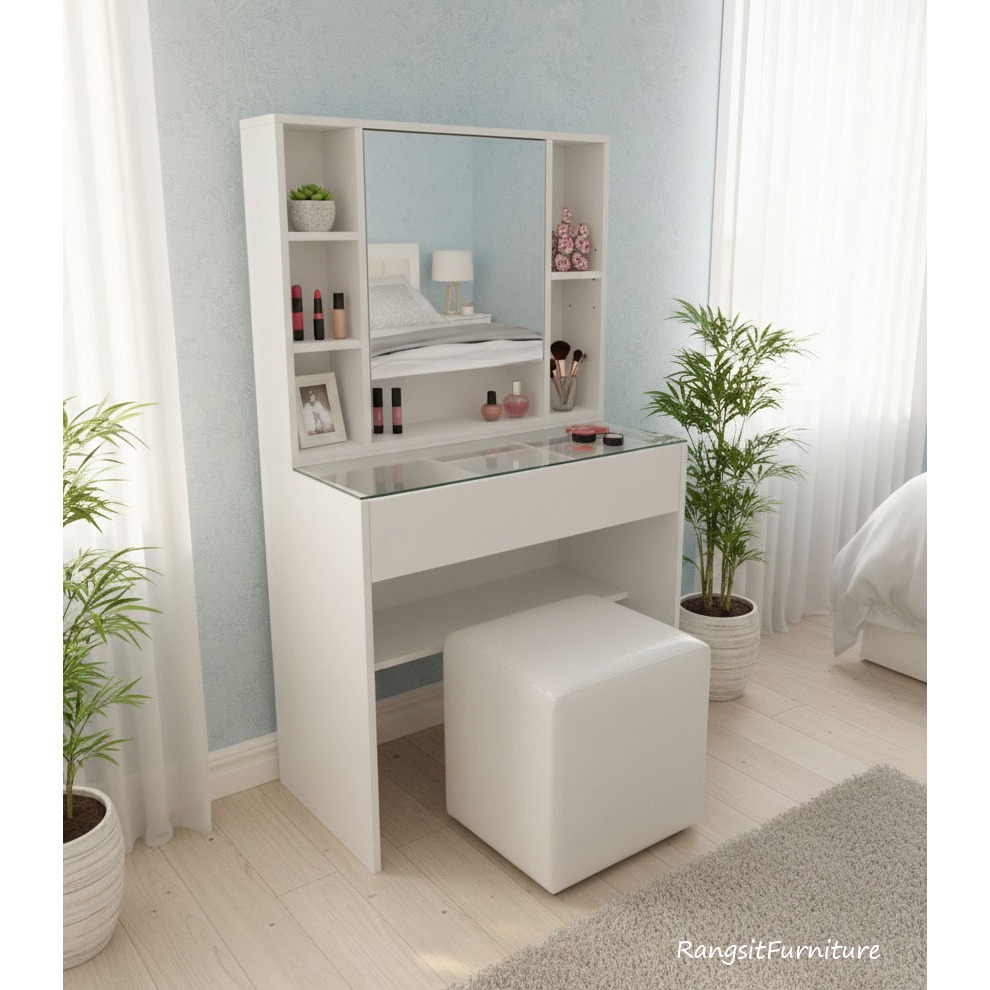 โต๊ะเครื่องแป้งเกาหลี80cmTOPกระจกใส ส่งฟรีในเขตที่กำหนดเท่านั้น ไม่ได้ส่งตจว.
