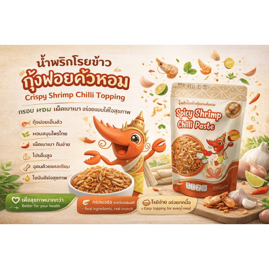 กระปุก น้ำพริกโรยข้าวกุ้งฝอยคั่วหอม ตราโชตฟาร์ม – กุ้งเต็มตัว เผ็ดเบาเบาเพื่อสุขภาพมากกว่า