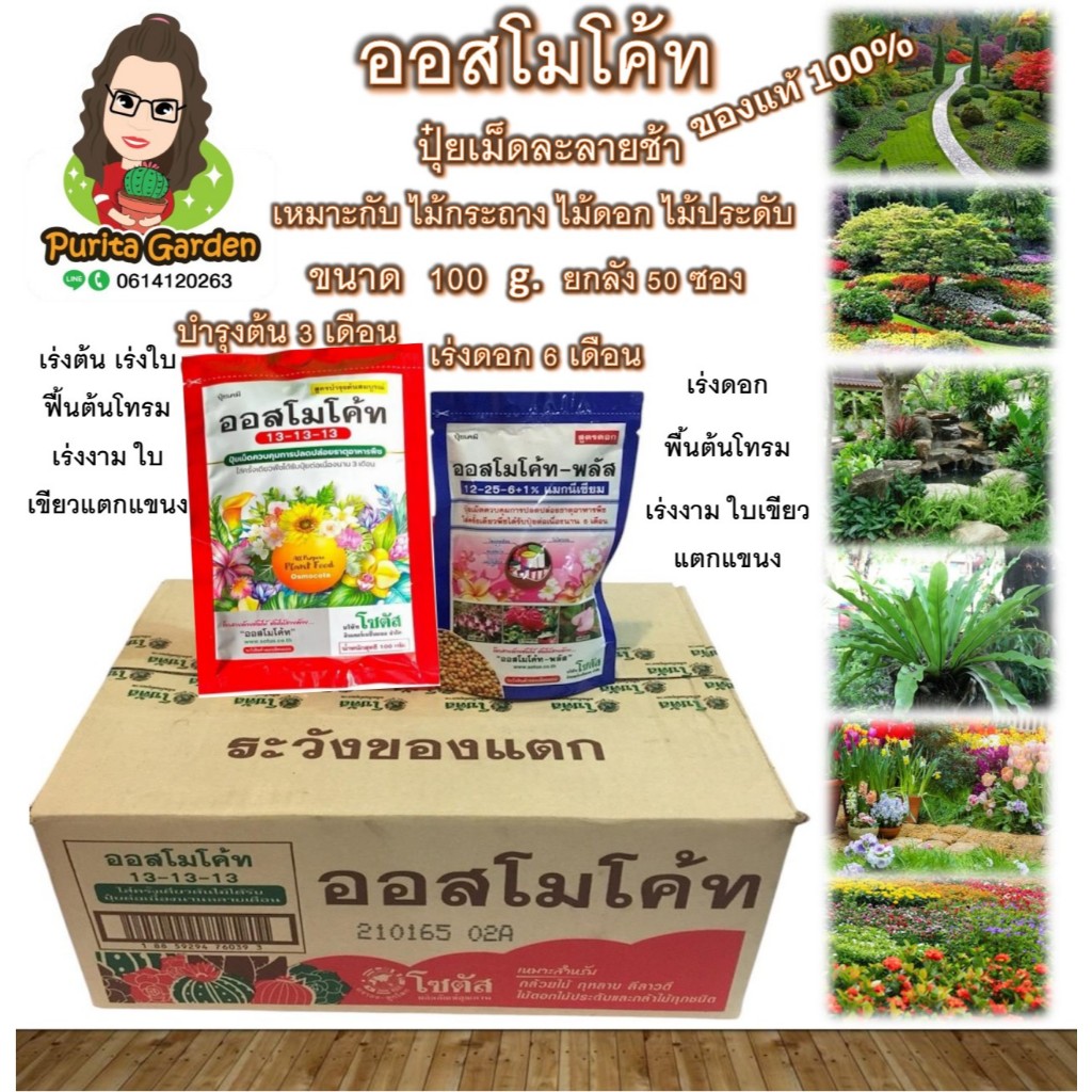 ปุ๋ยเม็ดออสโมโค้ท บำรุงต้น&เร่งดอกสูตรละลายช้า ขายยกลัง บรรจุถุงละ 100 กรัม จำนวน 50 ถุง