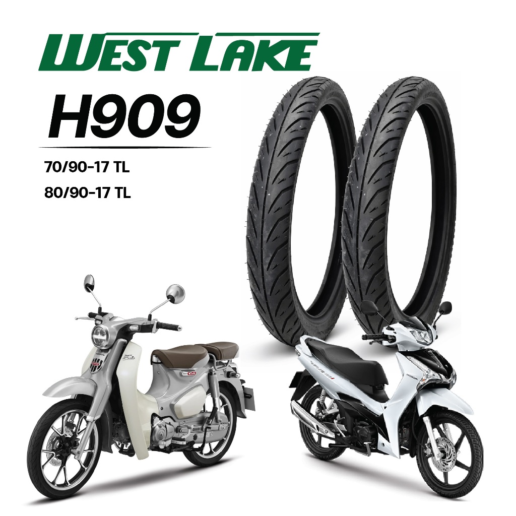 (ส่งฟรี) ยางนอก 70/90-17 80/90-17 (TL) ไม่ใช้ยางใน H909 WESTLAKE (เวสเลค) ยางคุณภาพผลิตในไทย