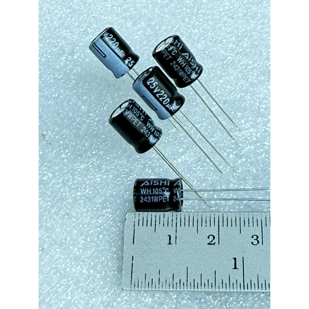 (10ตัว)สินค้าแท้ผลิตใหม่อายุการใช้งานยาวนาน C 220UF 25V คาปาซิเตอร์ แบรนด์Aishi 105C 8x11mm 220UF 25