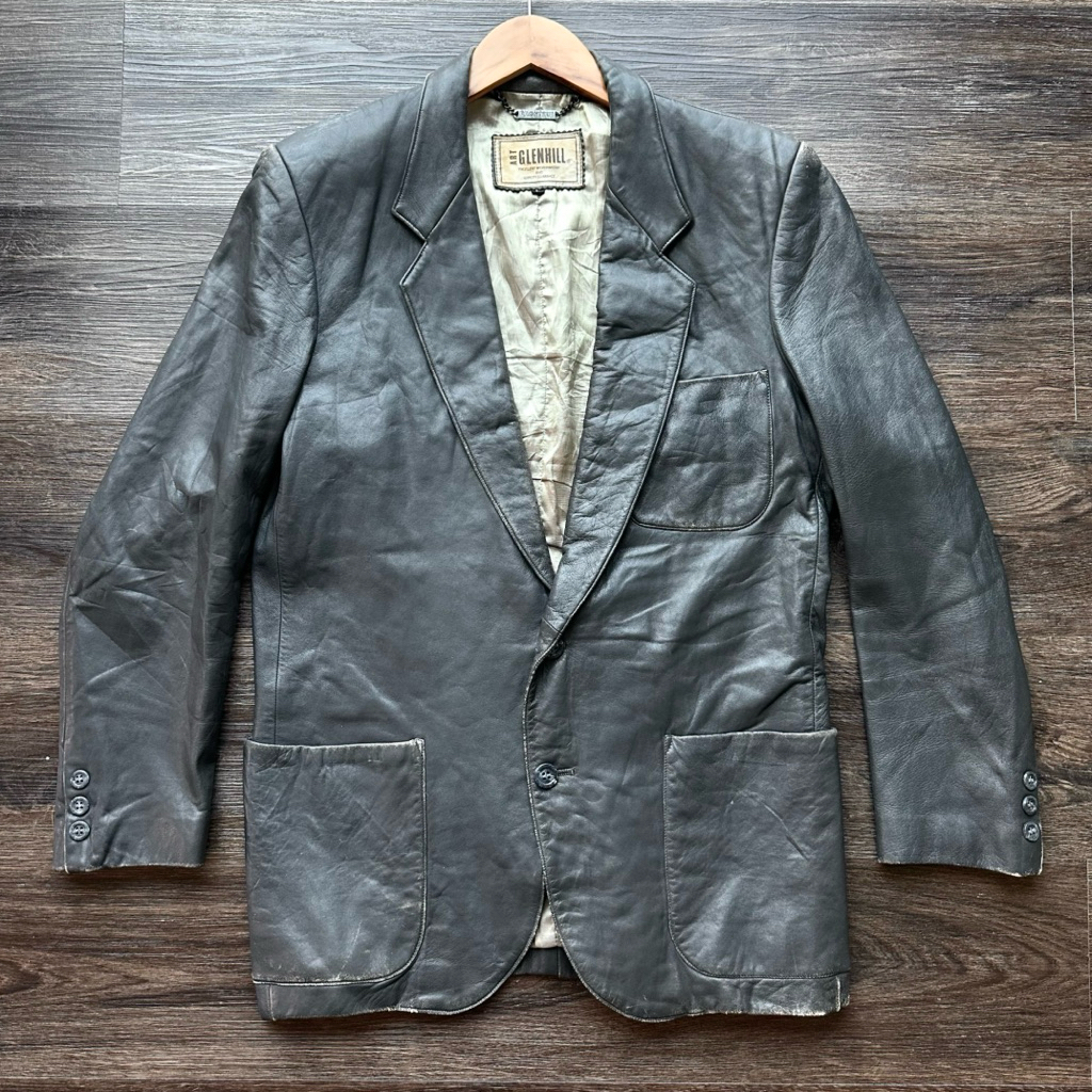 VINTAGE BLACK LEATHER BLAZER JACKET 💯 เสื้อ แจ็คเก็ต สูท เสื้อหนัง ผู้ชาย polo ralph lauren ysl prad