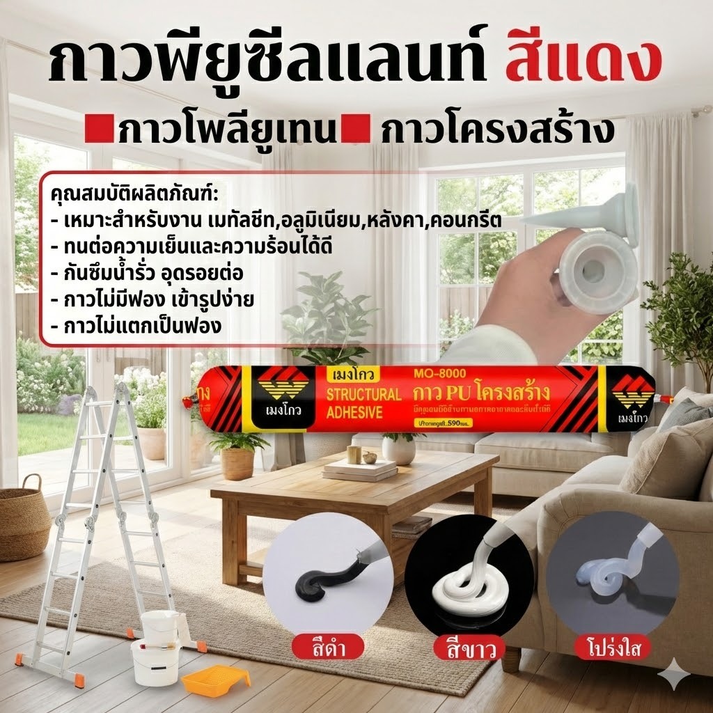 กาว PU กาวPU พียู ซีลแลนท์ กาวยาแนว กาวแท่ง กาวไส้กรอก แห้งเร็ว กันรั่ว กันซึม ทาสีทับได้ ขนาด 590ml