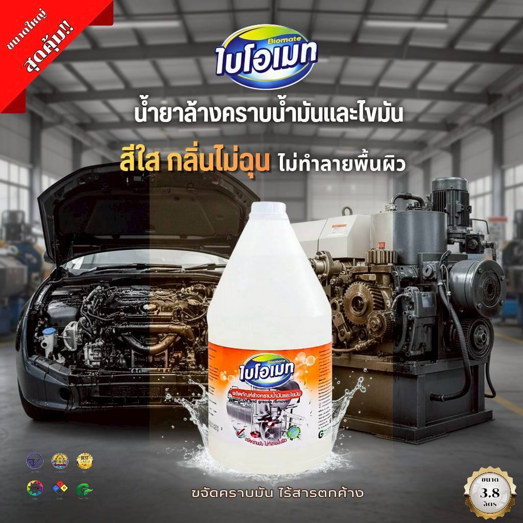 น้ำยาล้างคราบน้ำมันและไขมัน BIOMATE สีใสกลิ่นไม่ฉุน ไม่ทำลายพื้นผิว