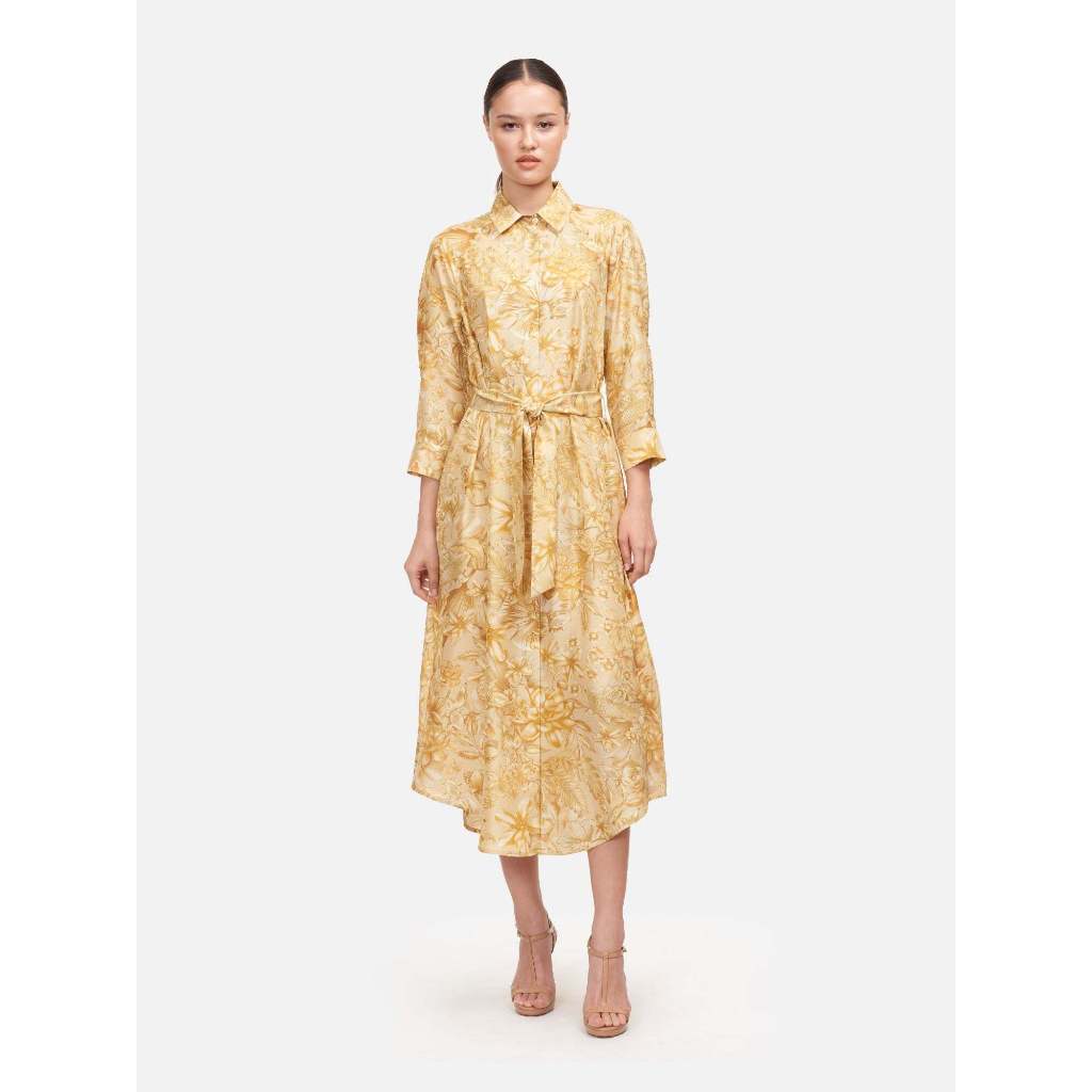 House On The Klong Silk Belt Cuff Sleeve Dress