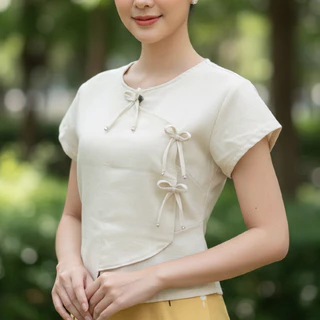เสื้อพื้นเมือง ผ้าฝ้าย โบว์กระดิ่ง (สีครีม)
