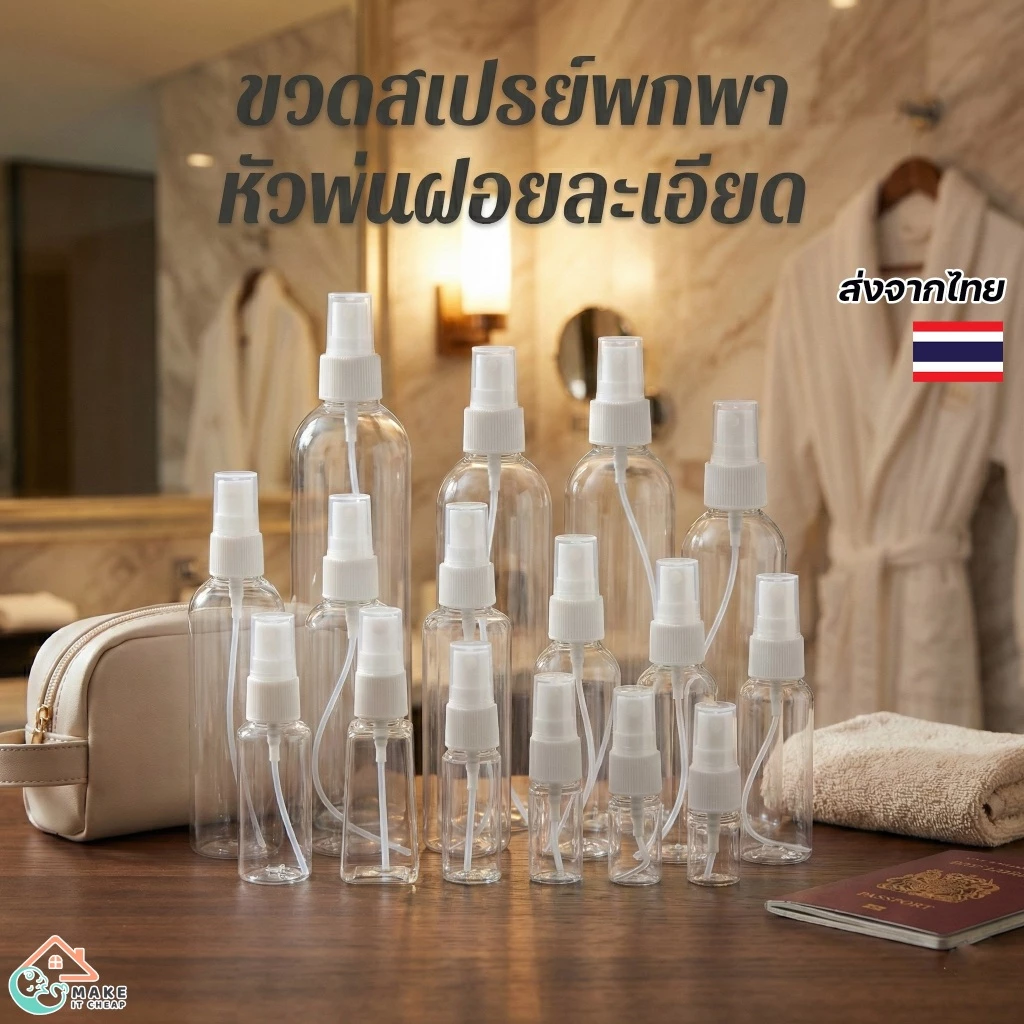 ขวดสเปรย์ PET สีขาว ใส ขนาด 10ml-120ml หัวพ่นฝอยละเอียด ขวดเปล่าอเนกประสงค์ ใส่แอลกอฮอล์ได้