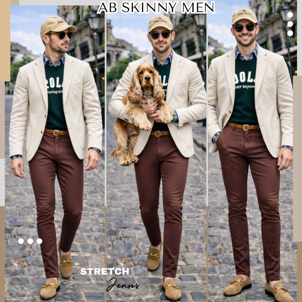AB Skinny For Men สีน้ำตาลฟอก กางเกงสกินนี่ยีนส์ ของแท้ 80,000 Like กางเกง AB สกินนี่ยีนส์ ผู้ชาย