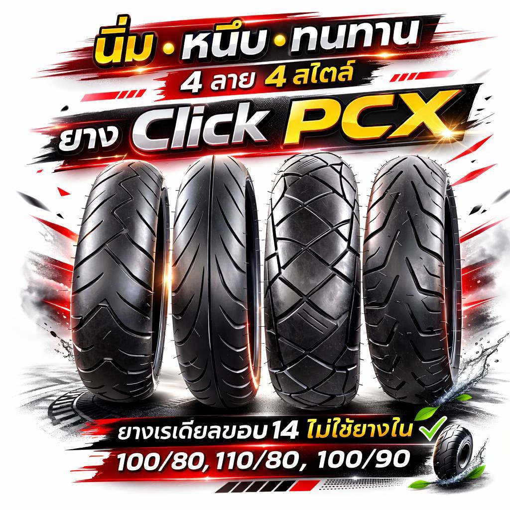 ยางเรเดียลขอบ14 คลิก PCX 4ลาย 4สไตล์ ยางเปอร์เซ็นเกรดA ดอกยางแน่น ลายชัดคม ยางไทยมาตราฐาน