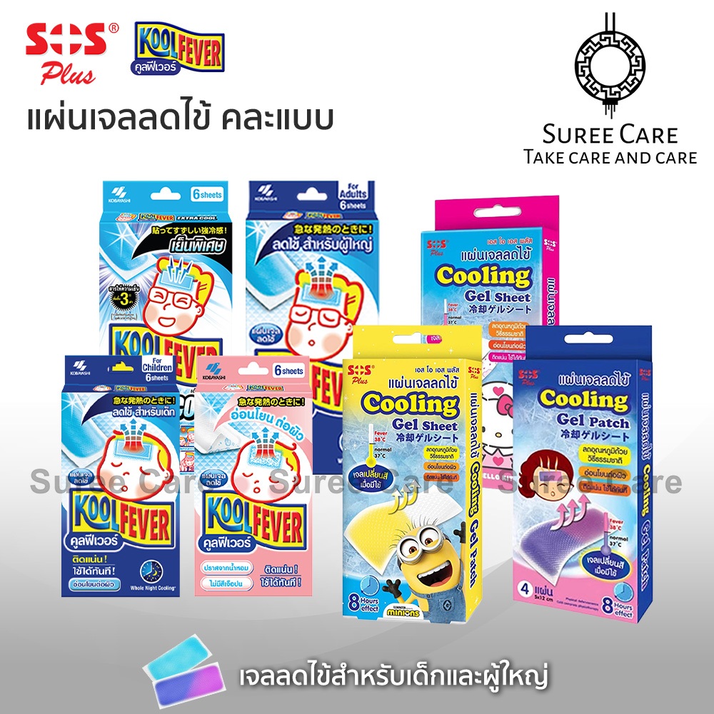 SOS Plus ,Koolfever แผ่นเจลลดไข้ สำหรับเด็กและผู้ใหญ่ ช่วยลดอาการร้อนด้วยวิธีธรรมชาติ บรรเทาอาการไข้