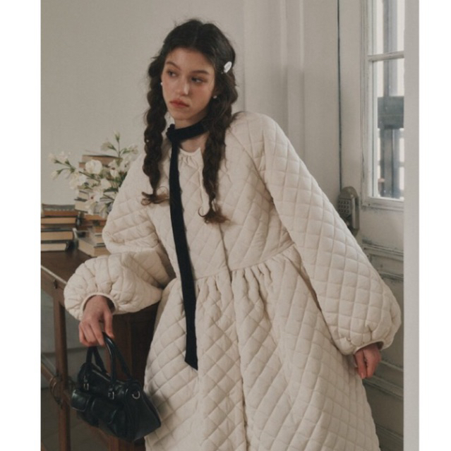 DUNDROP DD_Fluffy plaid coat dress_IVORY