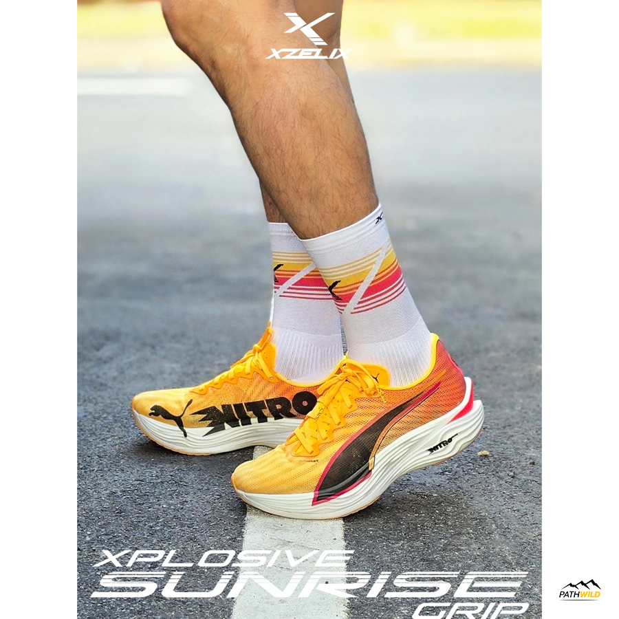 XZELIX Xplosive Sunrise Edition - Performance Crew Sock (GRIP/Non GRIP) ถุงเท้ากันลื่น กระชับ ระบายอากาศดี