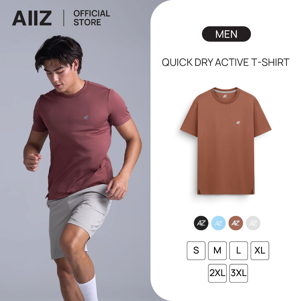 AIIZ เสื้อยืดแอคทีฟผู้ชายคอกลม