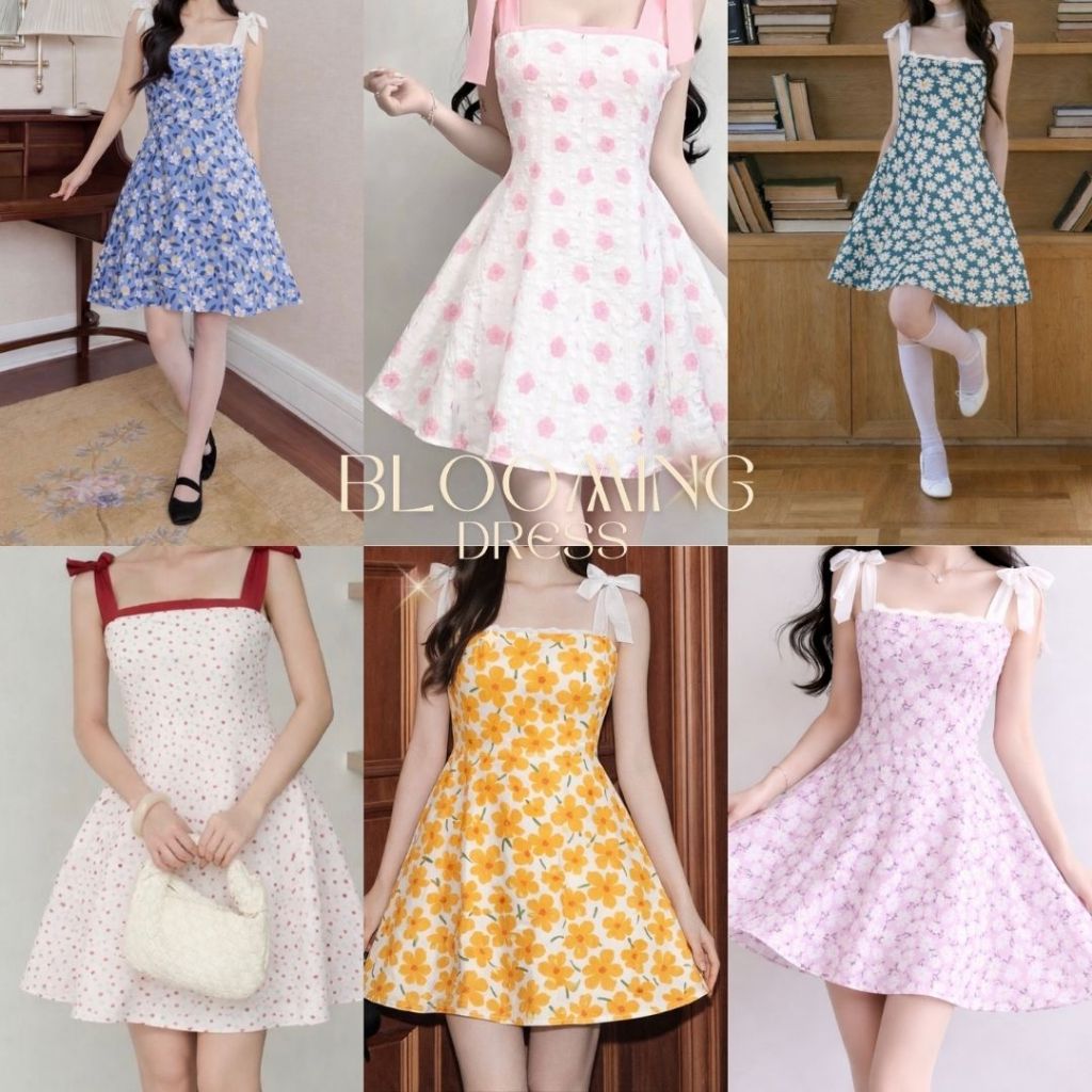 เดรสลายดอกไม้ – รุ่น Blooming Dress✨สม็อคหลัง มีซับใน – โปรปัง