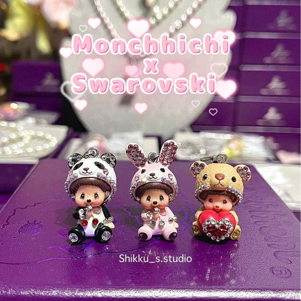 ส่งด่วน1วัน ✨️ จี้,สร้อย Monchhichi x Swarovski ของแท้100%   แถมจี้เชอรี่   พร้อมส่งในไทย