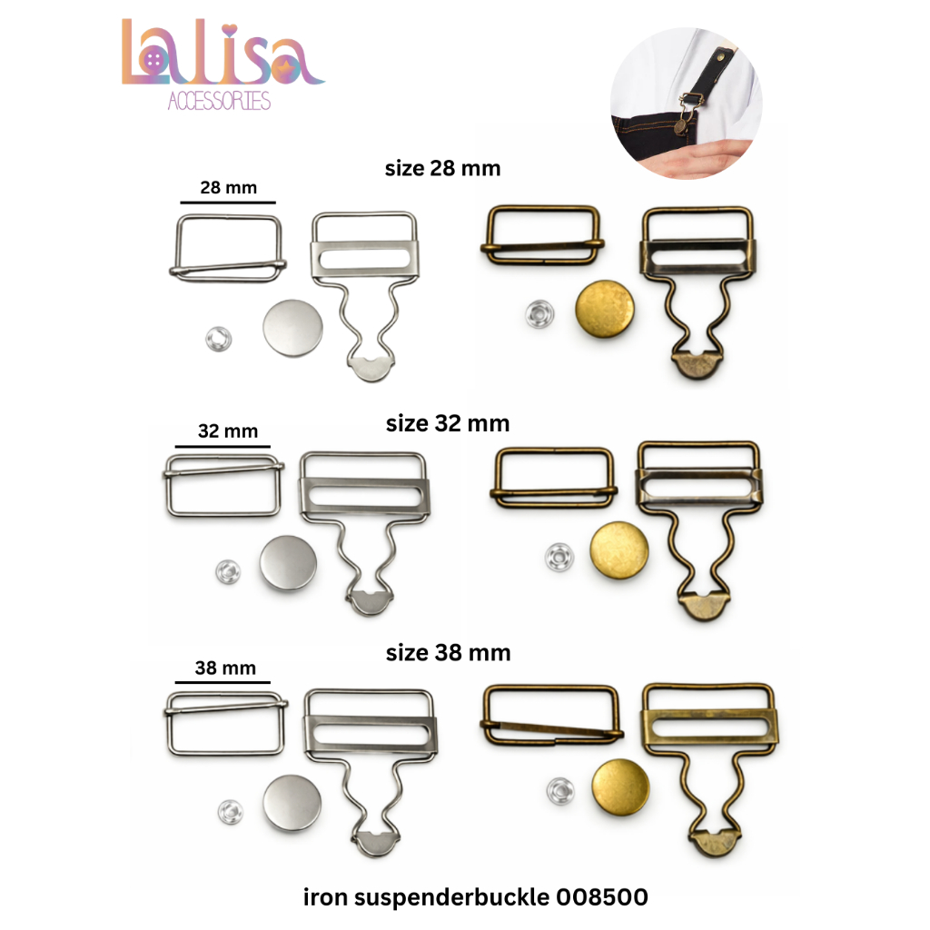 ตัวปรับสายเอี๊ยมโลหะ Iron Suspender Buckle 008500 | ขนาด 28/32/38 mm | สีเงิน/ทอง | อะไหล่กระเป๋า DIY