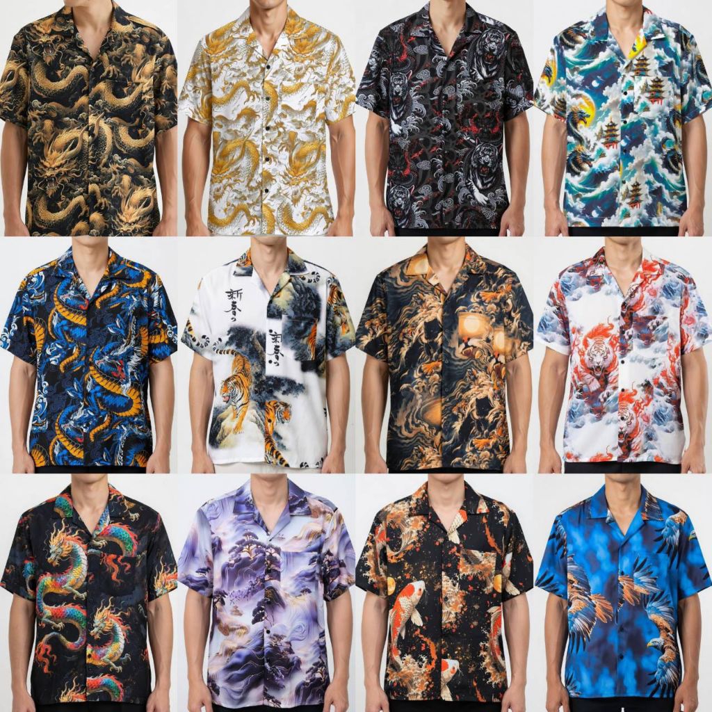 เสื้อเชิ้ตฮาวายรวมลาย อก 38-52 นิ้ว M-3XL ผ้าไหมอิตาลี ผ้านุ่มใส่สบาย (ของพร้อมส่ง)