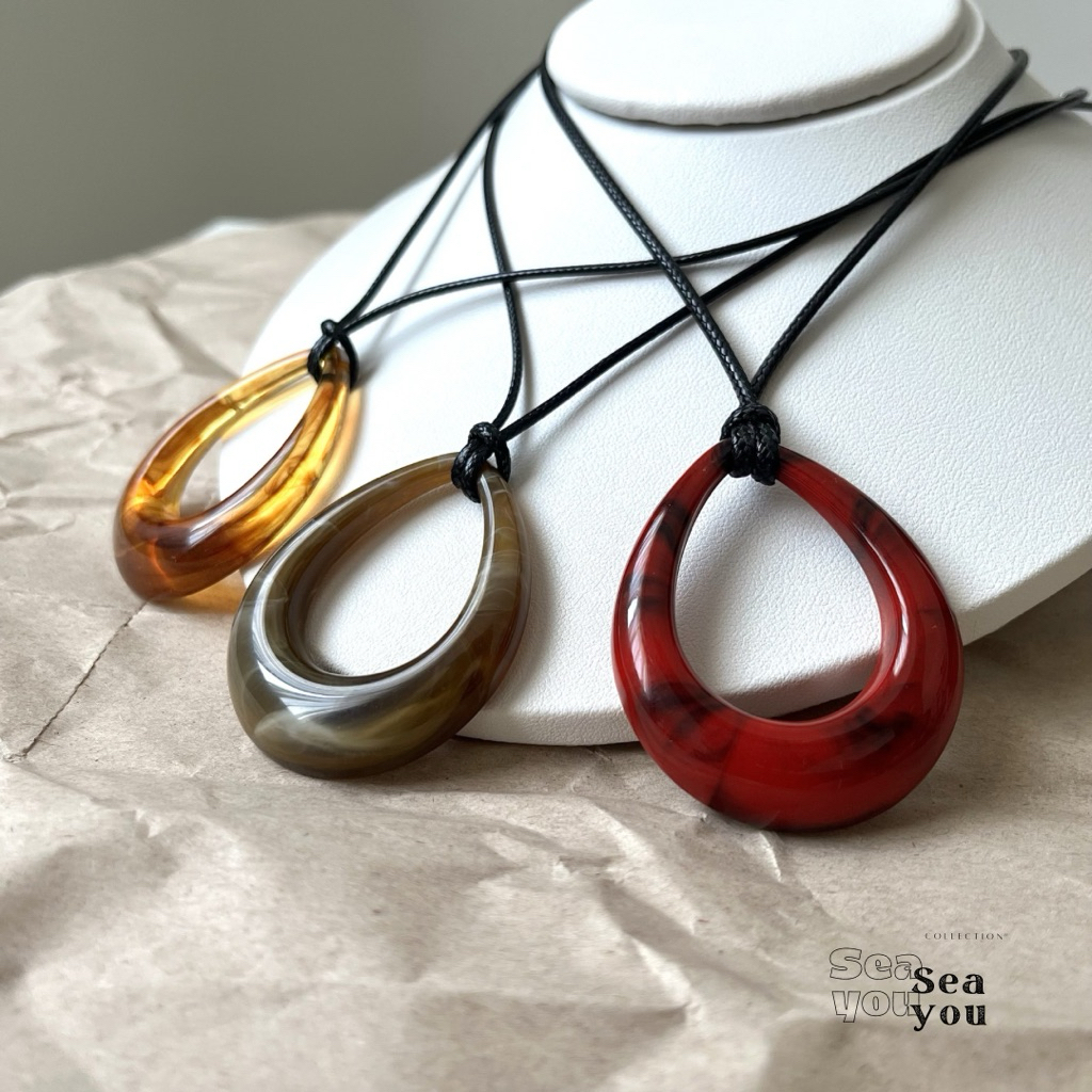 [พร้อมส่ง❣️]  สร้อยคอ จี้ทรงหยดน้ำสีน้ำตาลลายหินอ่อน 🤎🫧