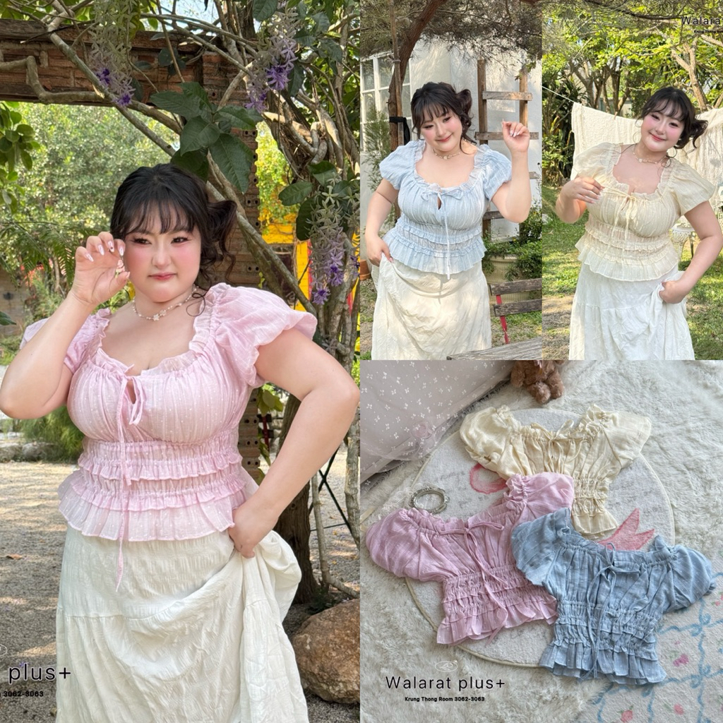 (WR) เสื้อสม็อค ผ้าใยไผ่บางๆ ใส่สบาย น่ารัก ละมุนมาก ใส่คู่กับกระโปรงสวยหวานมากๆ เสื้อผ้าสาวอวบอ้วน พลัสไซส์ ไซส์ใหญ่