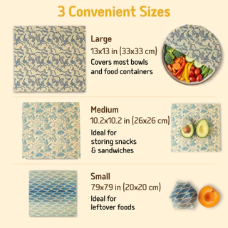 SuperBee ผ้าไขผึ้งห่ออาหาร ล้างใช้ซ้ำ 2 ปี Beeswax Wrap for Food, Set of 3 Reusable Bees Wax Wraps