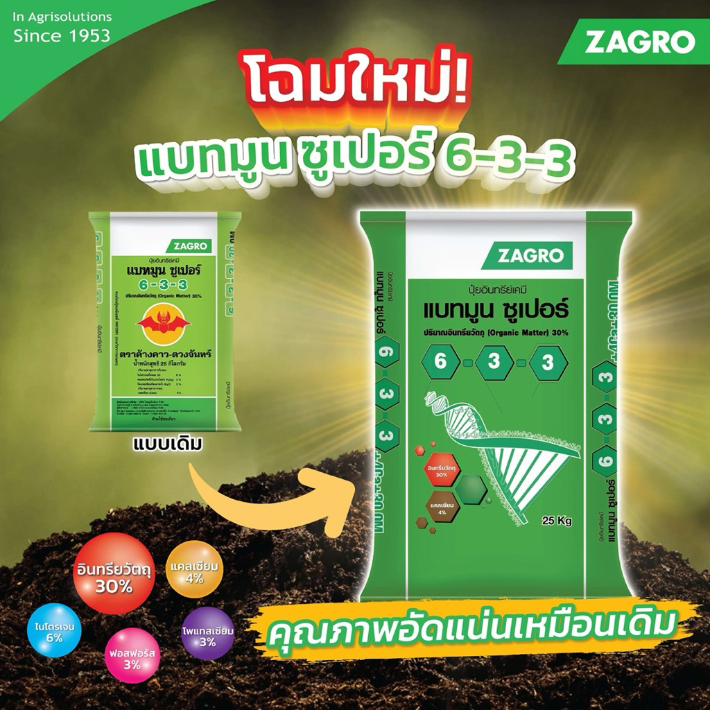 ปุ๋ย 6-3-3 ซาโกร ยกกระสอบ(25 กก.) แบทมูน ซูเปอร์