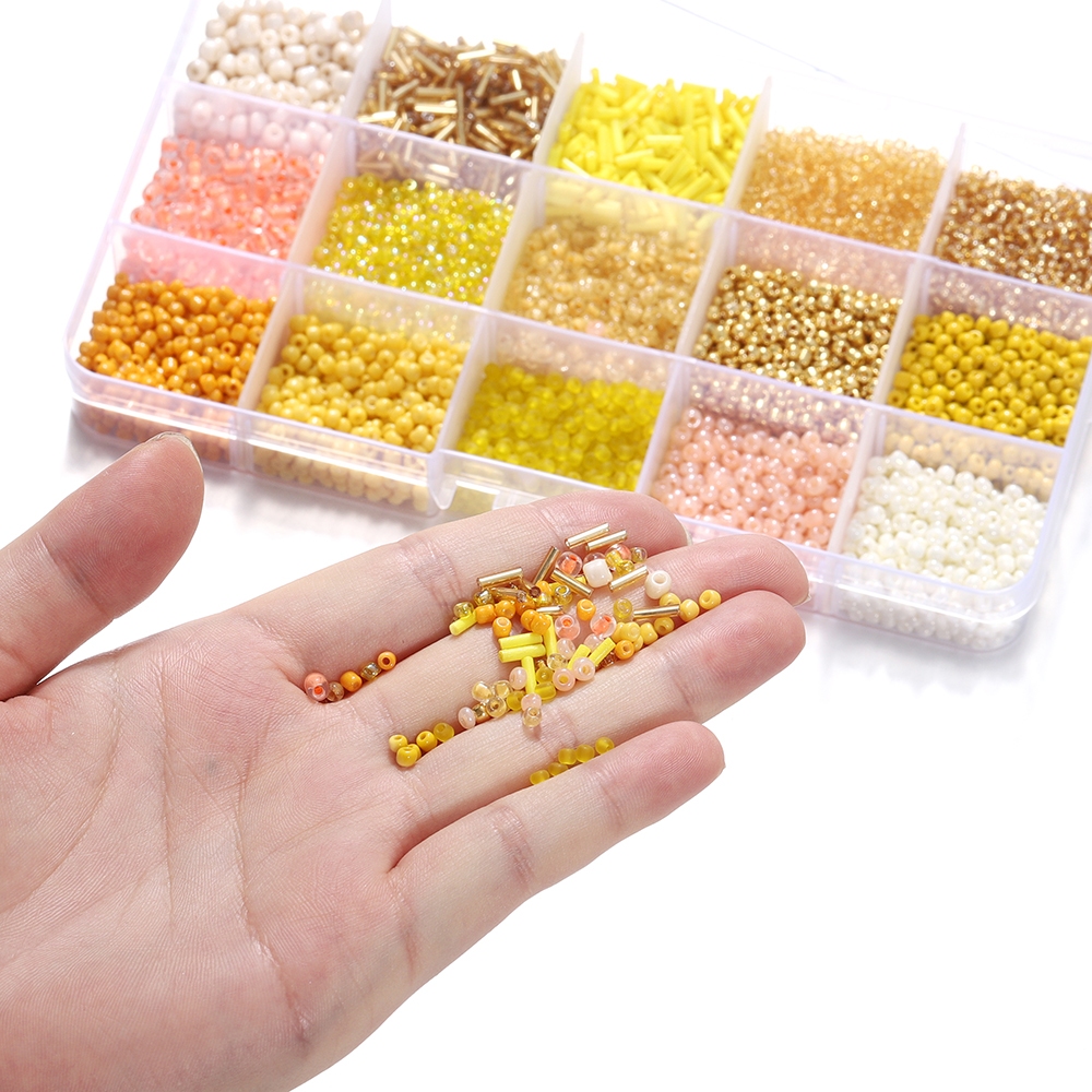 [พร้อมส่ง] เซตลูกปัด 15 ช่อง ลูกปัดมโนราห์ ลูกปัดทราย คุมโทนสี DIY ทำสร้อยข้อมือ สายคล้องแมส ของขวัญเด็ก