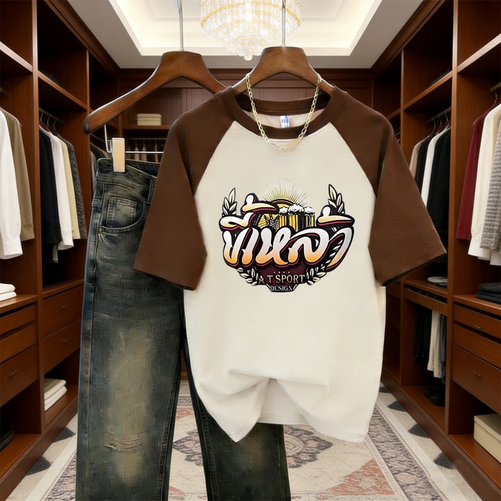 P-831 เสื้อยืดแขนสั้น เสื้อทูโทนสุดเท่ ทรงปล่อยใส่ได้ทุกเพศ
