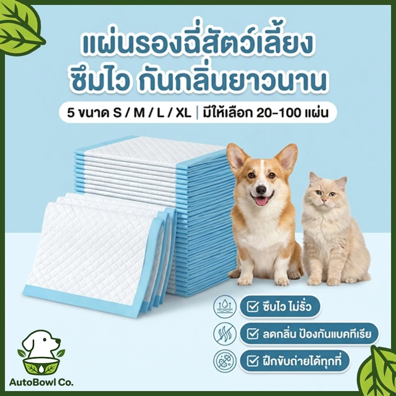 แผ่นรองฉี่สัตว์เลี้ยง (สำหรับสุนัข/แมว) ผิวนุ่ม ซึมซับไว แห้งเร็ว ช่วยฝึกขับถ่าย