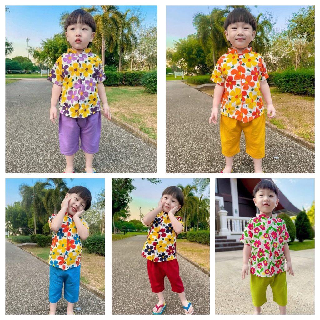 ชุดสงกรานต์เด็ก 🌸 ช/ญ 1-5ปี 📌ส่งทุกวัน ชุดไทยลายดอก📌 🔫💦🌸